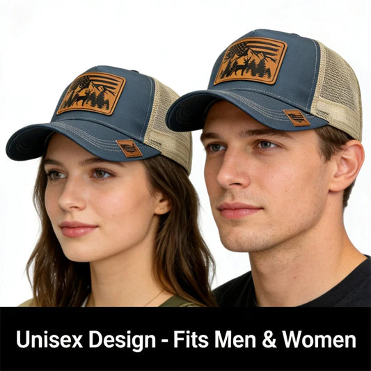 Frontier Leather Patch Trucker Cap in Black - side view