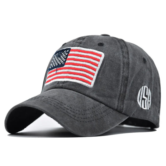Stars & Stripes Washed Cotton Cap in Charcoal - side view