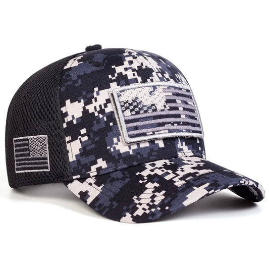 Field Camo American Flag Cap in Navy Camo - side view