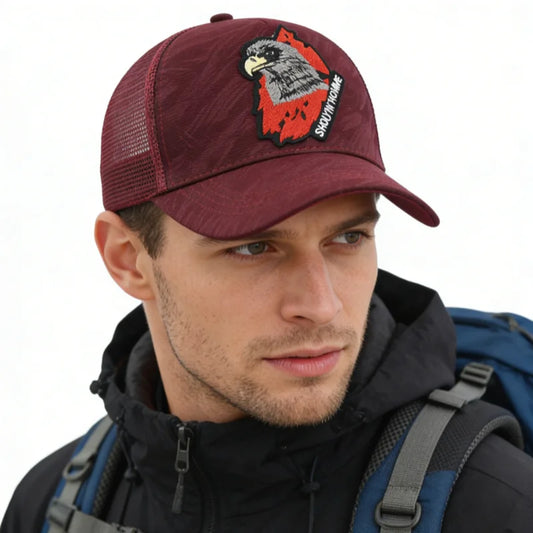 American Eagle Crest Trucker Cap in Burgundy - side view