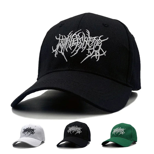 Blackletter Gothic Embroidered Cap in Black - front view