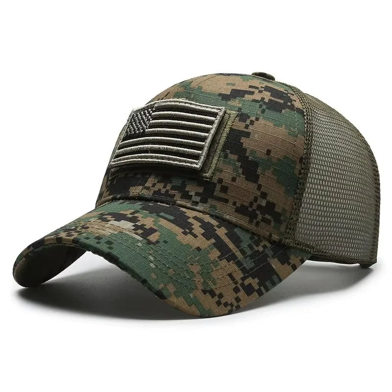 Patriot Velcro Patch Tactical Cap in Woodland Camo - side view