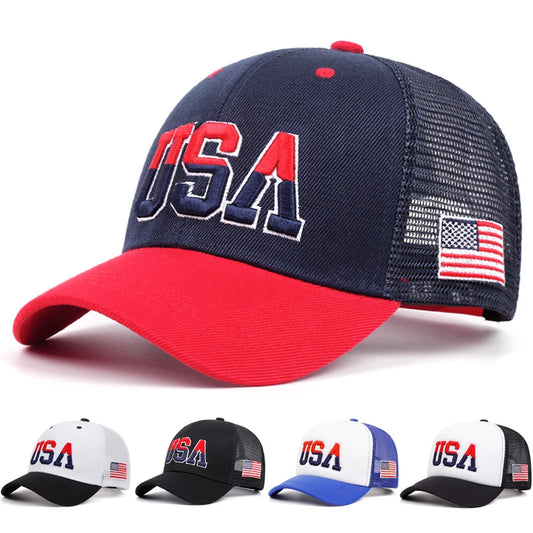 Liberty Mesh Trucker Cap in Navy & Red - front view
