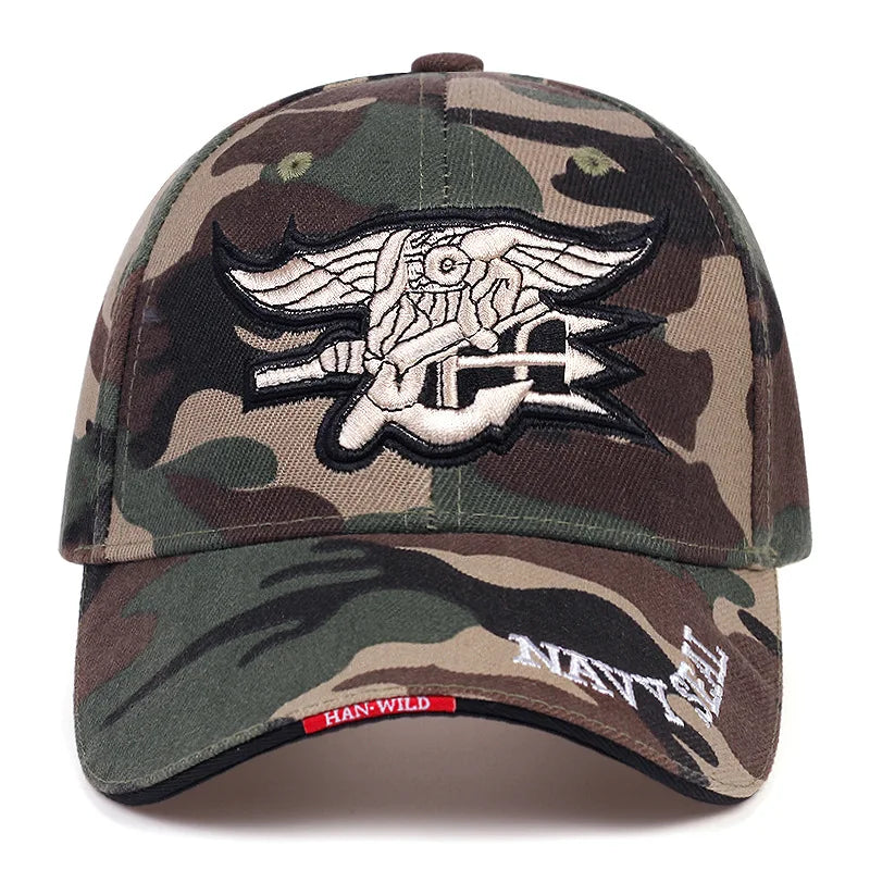 Trident Insignia Tactical Cap in Woodland Camo - side view