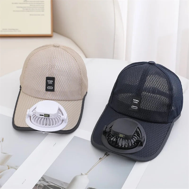 Solar Breeze Fan Cooling Cap in Khaki - side view