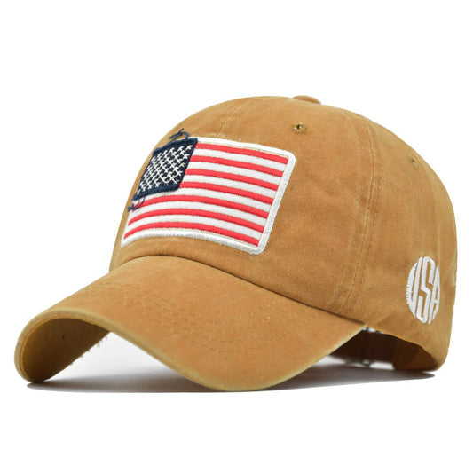 Stars & Stripes Washed Cotton Cap in Camel - front view