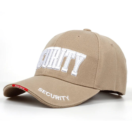 Security Embroidered Tactical Cap in Khaki - side view