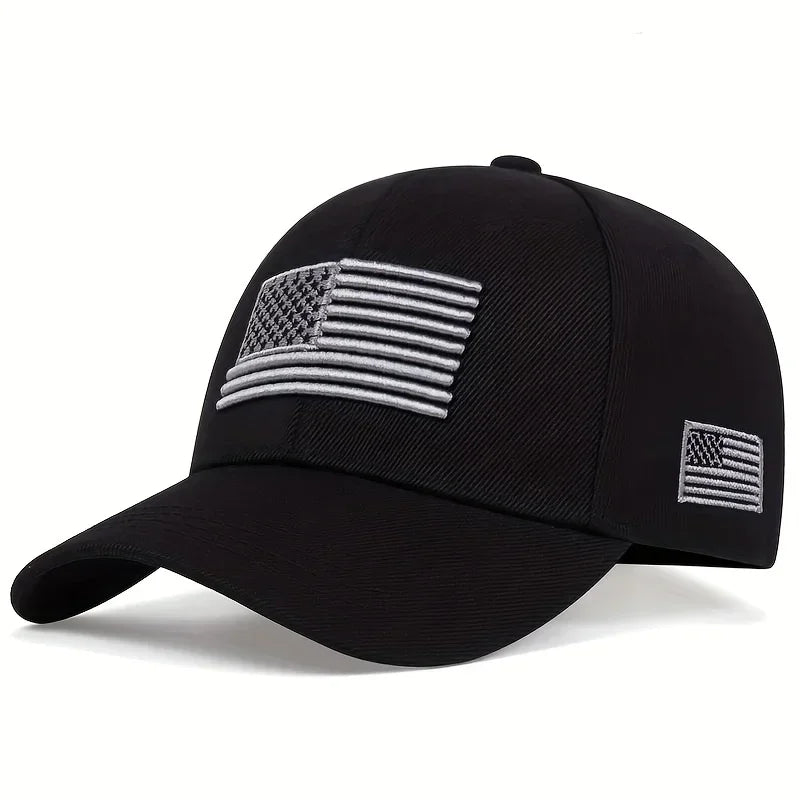 Old Glory Embroidered Mesh Cap in Black - side view