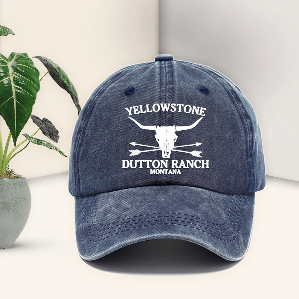 Ranch Longhorn Washed Cotton Cap in Washed Navy - front view