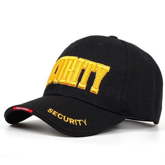 Security Embroidered Tactical Cap in Black - front view