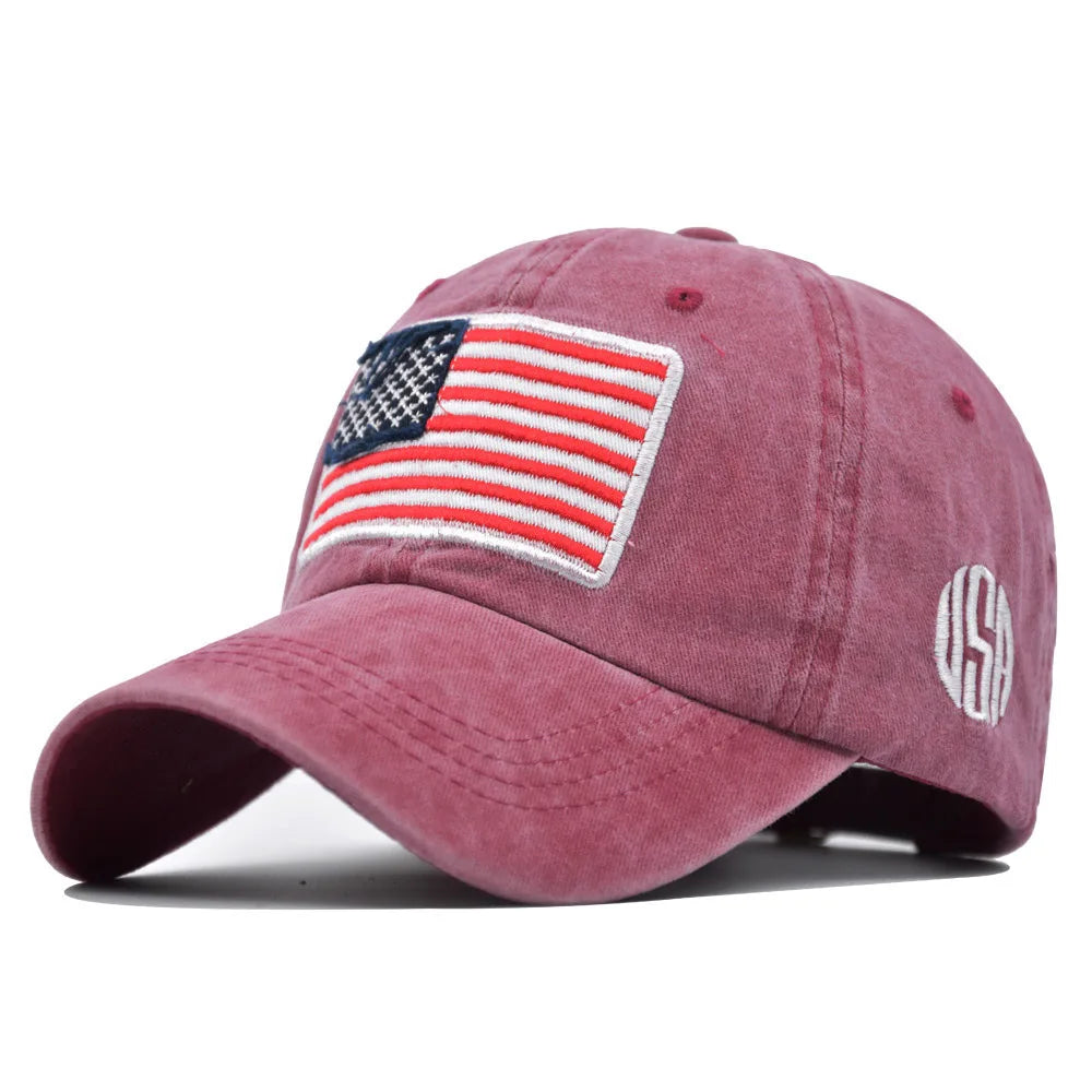 Stars & Stripes Washed Cotton Cap in Burgundy - side view