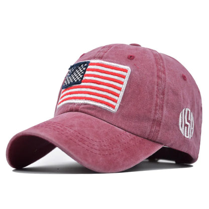 Stars & Stripes Washed Cotton Cap in Burgundy - side view
