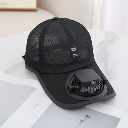 Solar Breeze Fan Cooling Cap in Black - side view