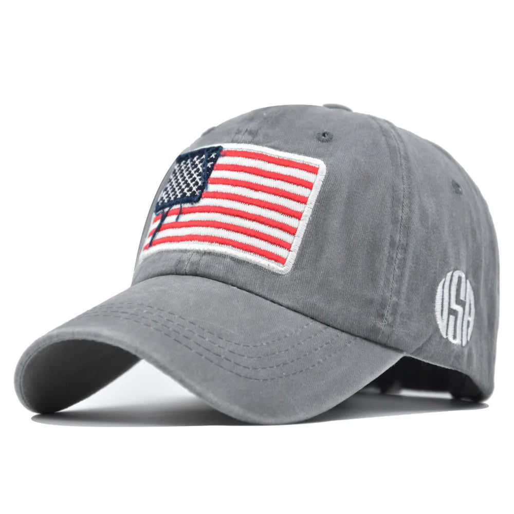 Stars & Stripes Washed Cotton Cap in Grey - side view