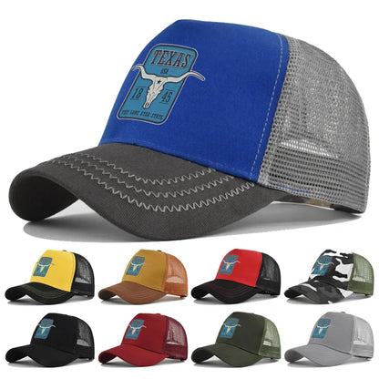 Texas Longhorn Mesh Trucker Cap in Royal Blue - front view