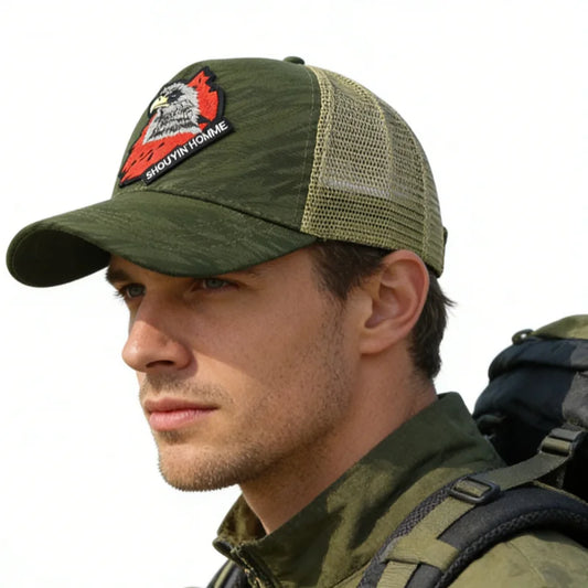 American Eagle Crest Trucker Cap in Olive Green - front view