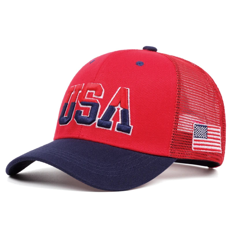 Liberty Mesh Trucker Cap in Red & Navy - side view