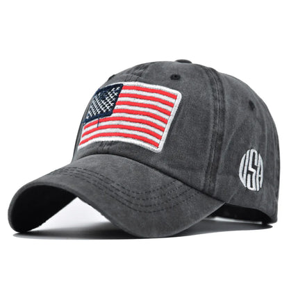 Stars & Stripes Washed Cotton Cap in Charcoal - side view