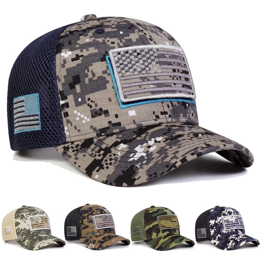 Field Camo American Flag Cap in Grey Camo - front view