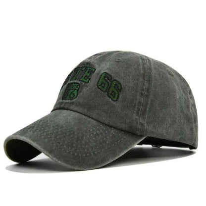 Route 66 Sun-Faded Cotton Cap in Olive - side view