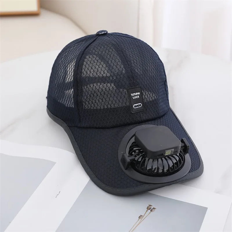 Solar Breeze Fan Cooling Cap in Navy - side view