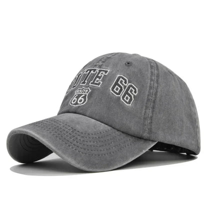 Route 66 Sun-Faded Cotton Cap in Grey - front view