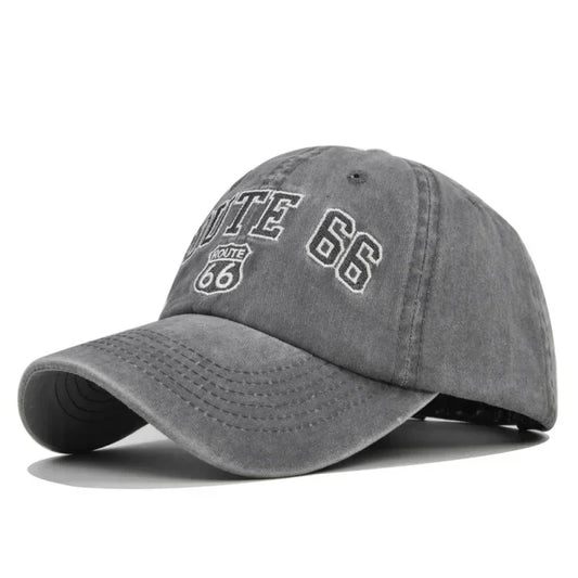 Route 66 Sun-Faded Cotton Cap in Grey - front view