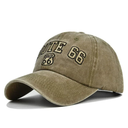 Route 66 Sun-Faded Cotton Cap in Khaki - side view
