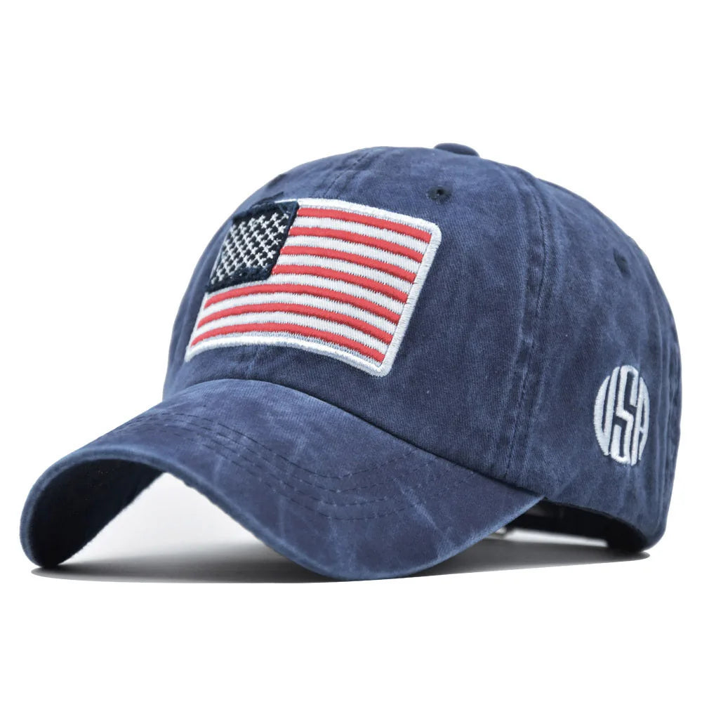 Stars & Stripes Washed Cotton Cap in Navy - side view