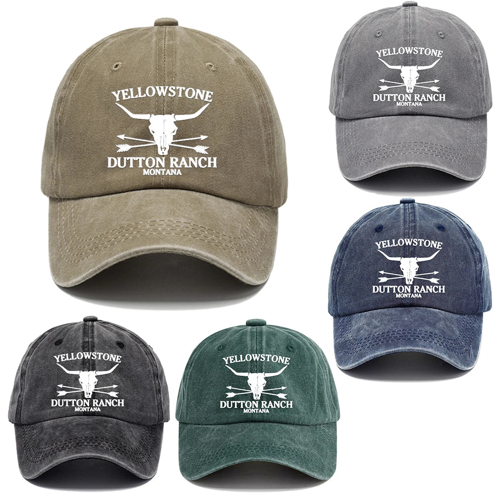 Ranch Longhorn Washed Cotton Cap in Black - side view