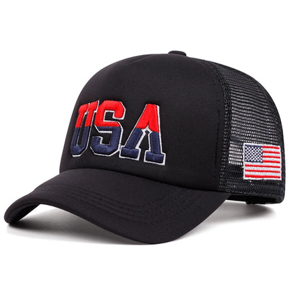 Liberty Mesh Trucker Cap in Black & Blue - side view